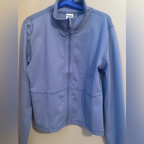 PINK Victoria’s Secret Blue Full Zip Fitted Cropped Mock Neck Sweater Size XS - Picture 2 of 6